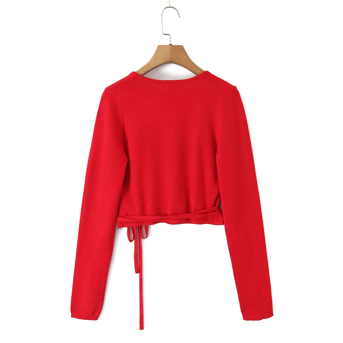 New Fashion Casual Autumn Long Sleeve V-neck Lace-up Solid Color Slim Fit Sweater For Women，2 Colors