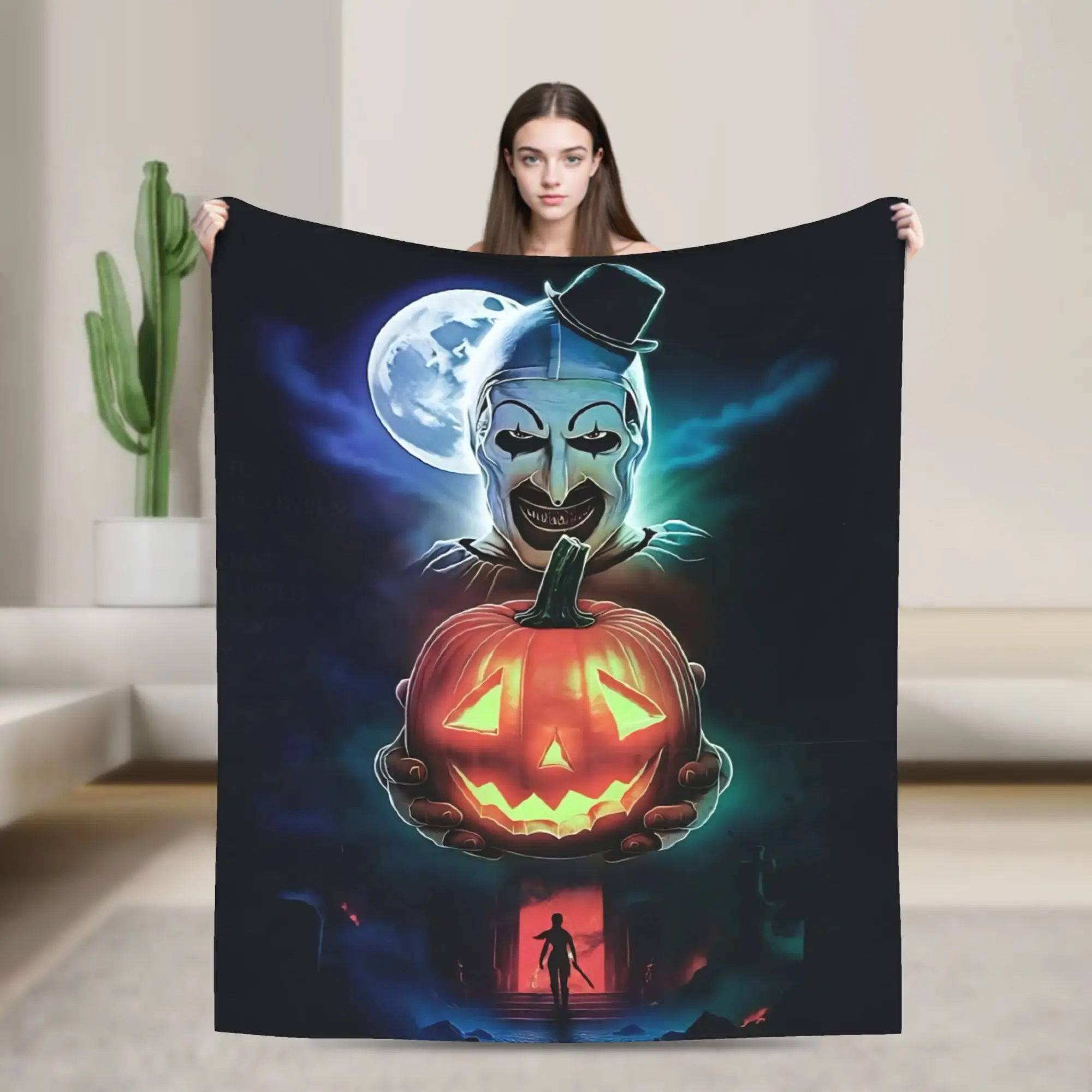 Terrifier Halloween Pumpkin Fuzzy Blanket Horror Movie Awesome Throw Blanket for  Sofa Bedding Lounge 125*100cm Bedspreads