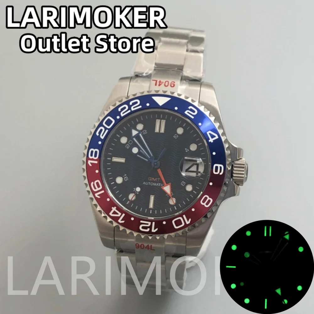 

LARIMOKER 43mm Black Wavy dial fit NH34 GMT Mechanical Men's Watch Waterproof Diving Sapphire Glass Stainless