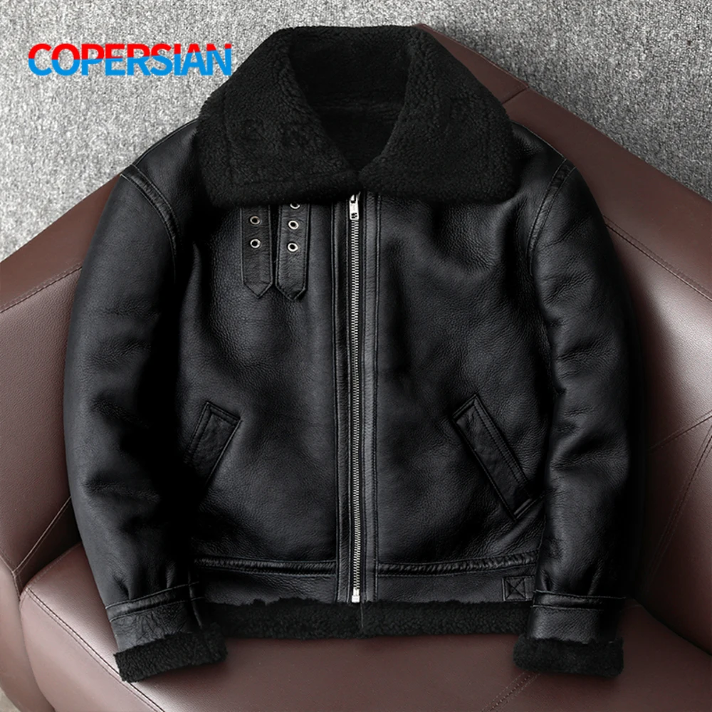 New 2024 Thick Sheep Wool Original Ecological One Leather Fur Jacket Male Warm Genuine Sheepskin Coats Flight Jackets