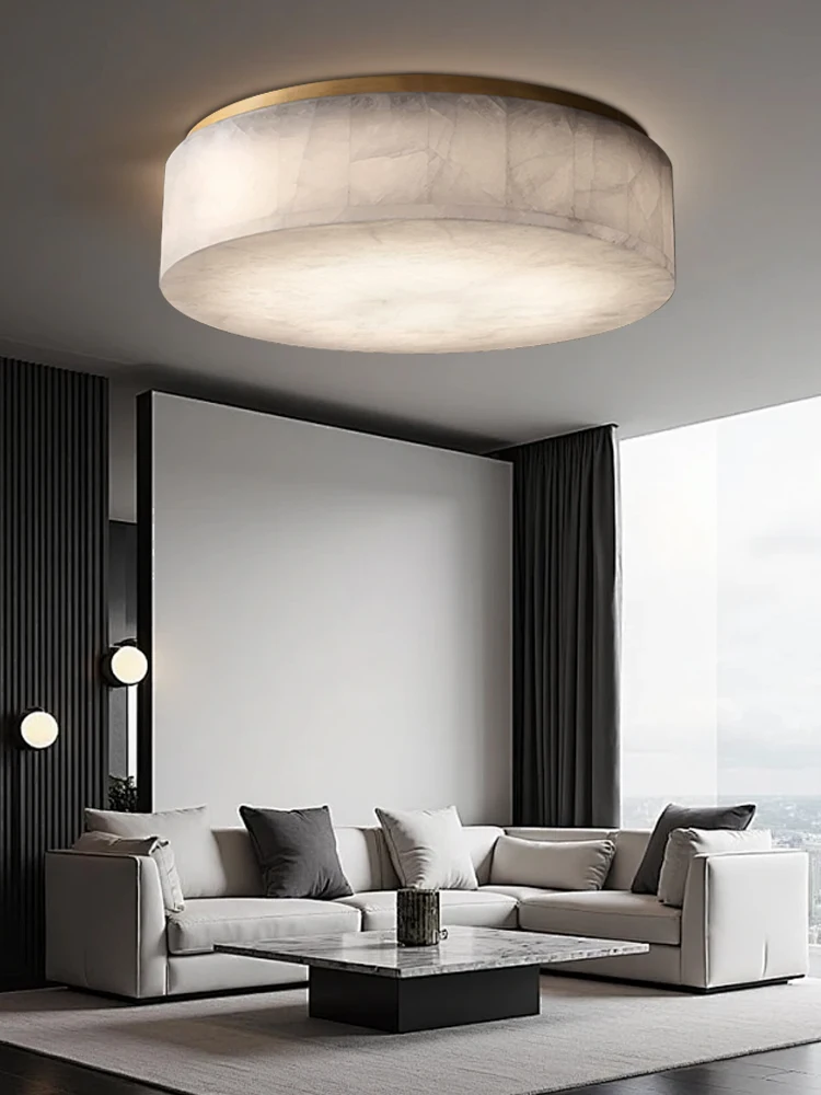 Get This Designer Spanish Marble Ceiling Lamp for Villa Foyer Decoration Round Alabaster Light Led
