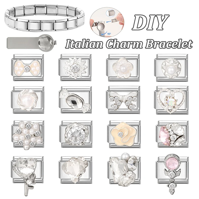 Y2k zircão arco coração borboleta flor golfinho italiano charme links caber 9mm pulseira de aço inoxidável jóias femininas diy fazendo presente