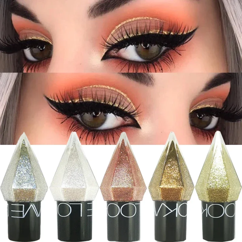 Delineadores de ojos brillantes de diamante, sombra de ojos impermeable, Color plateado, rosa y dorado, lentejuelas brillantes, delineador de ojos, maquillaje, Cosméticos de belleza