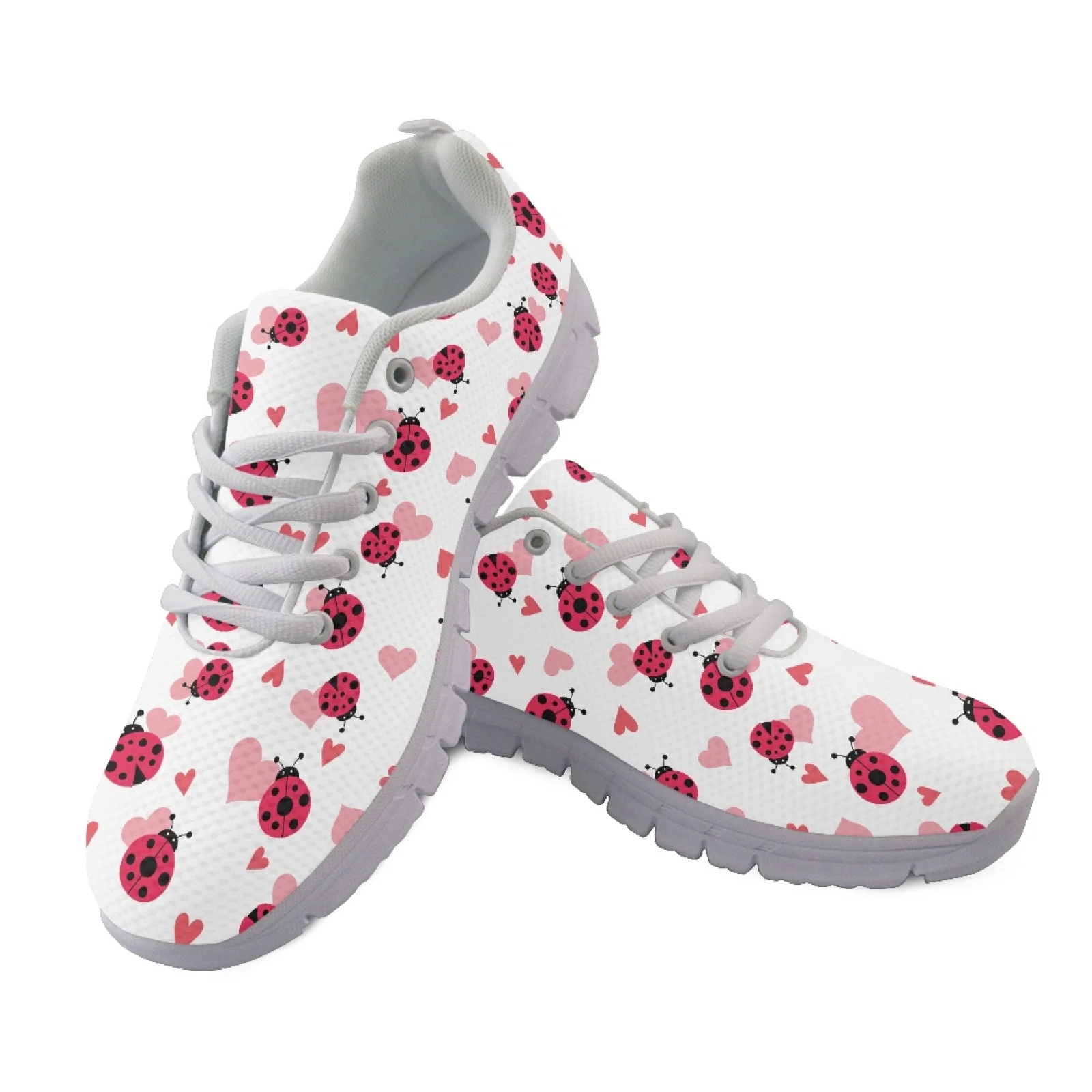 Coloranimal Ladybug Heart Print Running Shoes Mesh & EVA Sole Tennis Shoes Cushion Walking Shoes for Women
