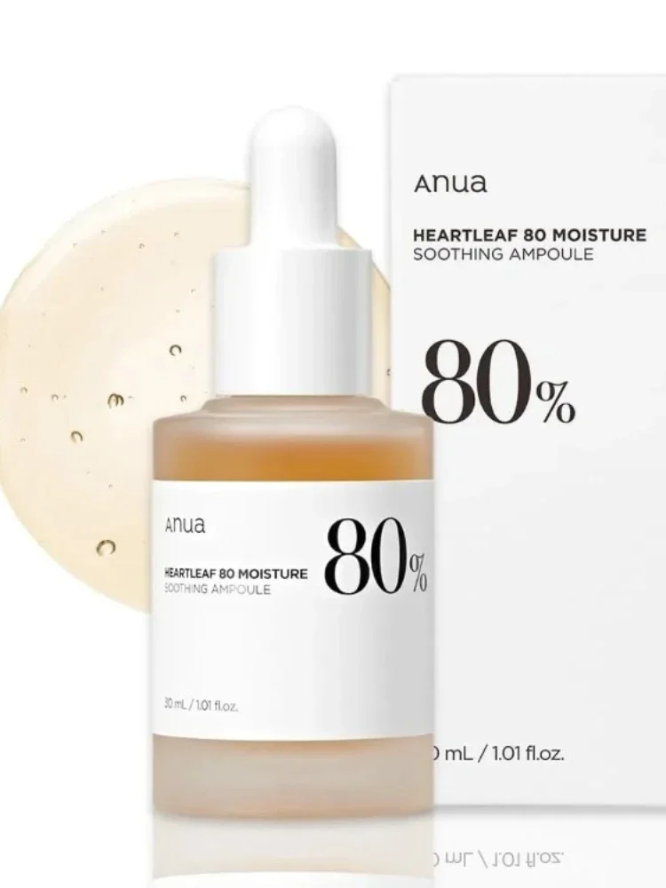 Anua Heartleaf Soro Calmante 80% Ampola 한국 스킨 케어 스무딩 앰플 에센스 페이스 세럼, 30ml