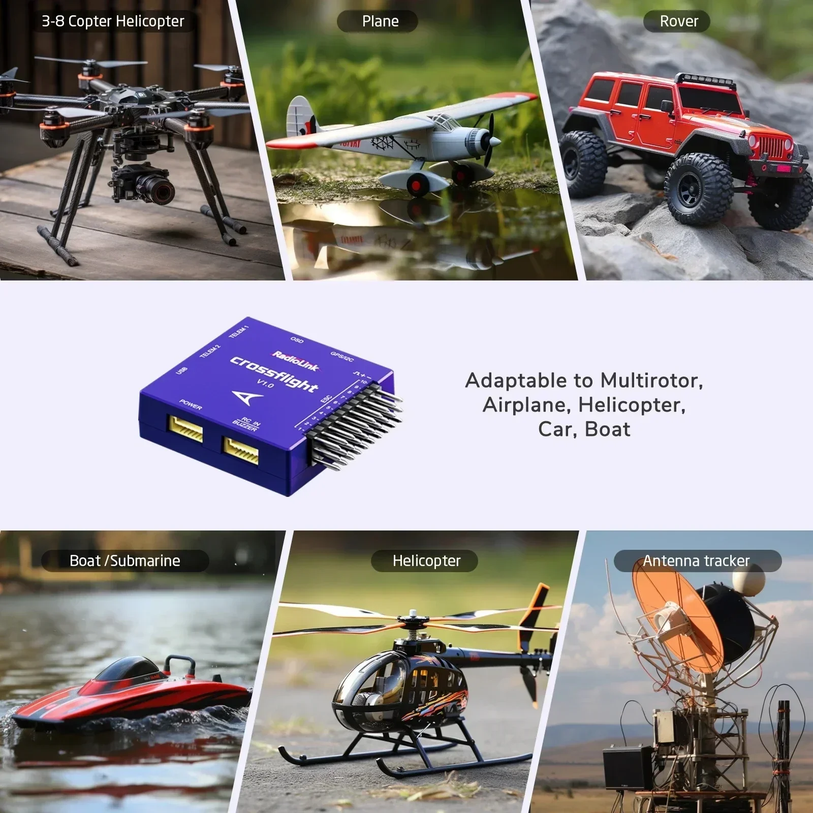 Radiolink Crossflight Controllore di volo 2-12S 10 PWM FC con modulo OSD TS100 GPS M10N M8N per FPV Drone Heli Aereo Auto Barca