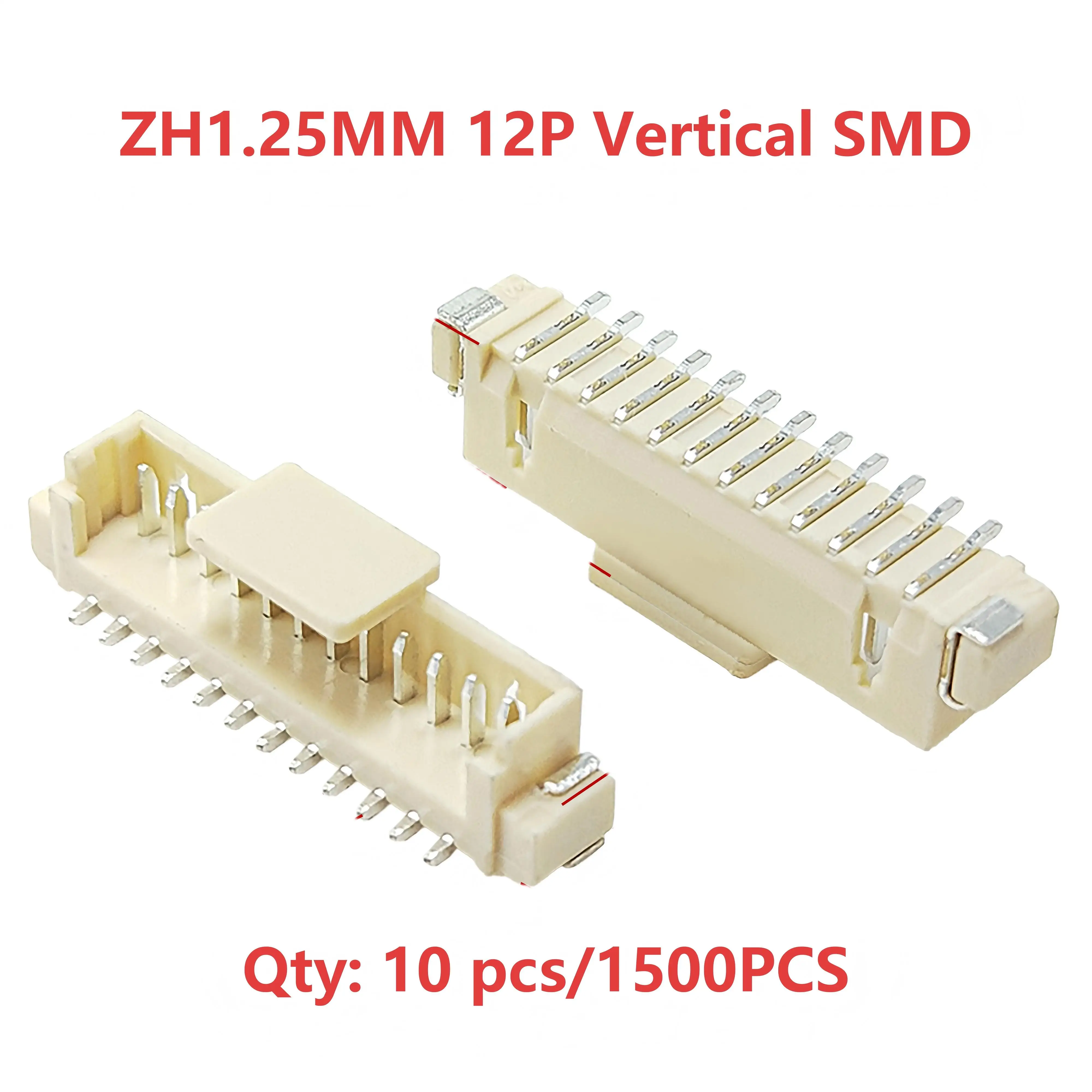 10PCS ZH1.25mm Pitch 12P Vertical SMD Wafer Connector Female Housing Socket Terminal Plug, High Temperature Resistant