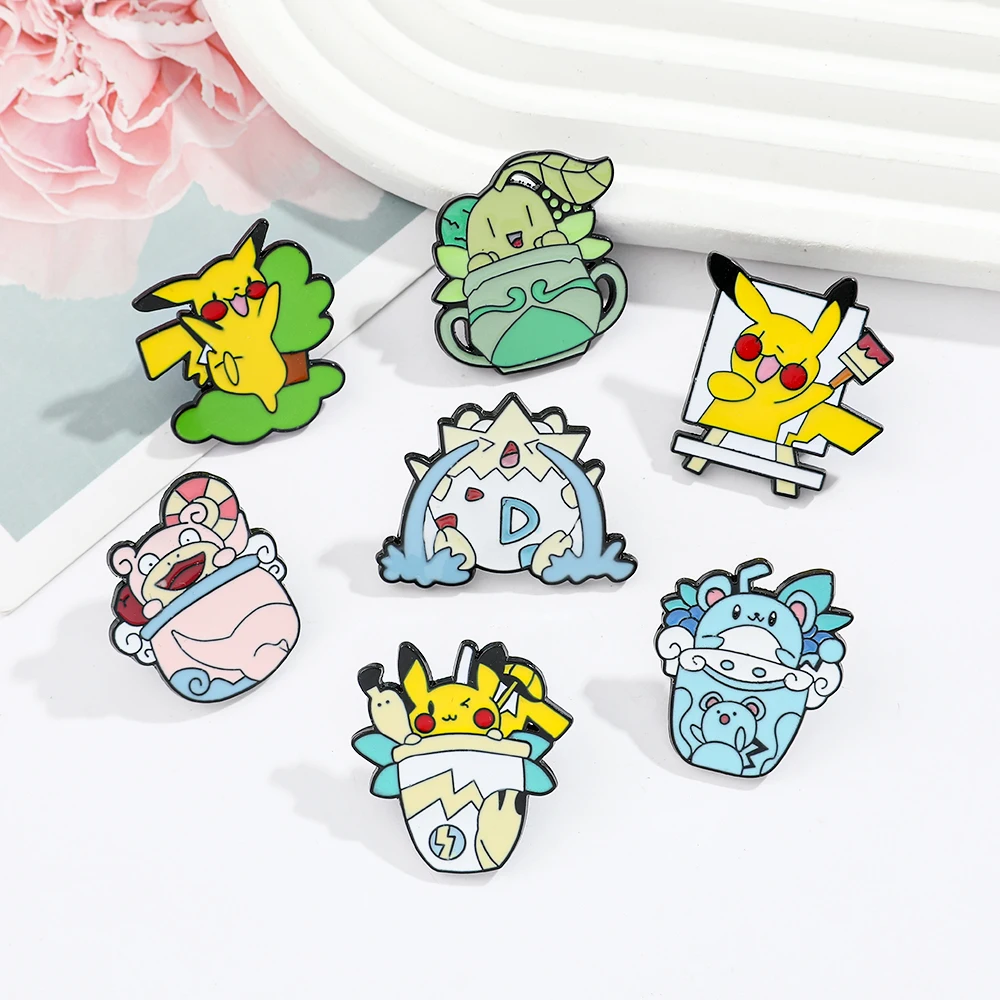 Pokemon Teacup Elf Series Enamel Pins Pikachu Togepi Brooch Metal Badges Accessories Birthday Party Children\'s Day Gifts