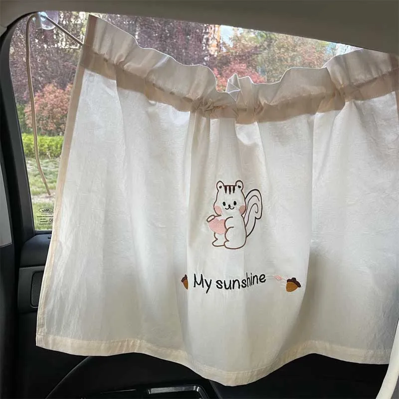 Summer Sun Shade Creamy Color Embroidered Bear Rabbit Car Curtains Children Room Window Blackout Curtain Cartoon Sunscreen