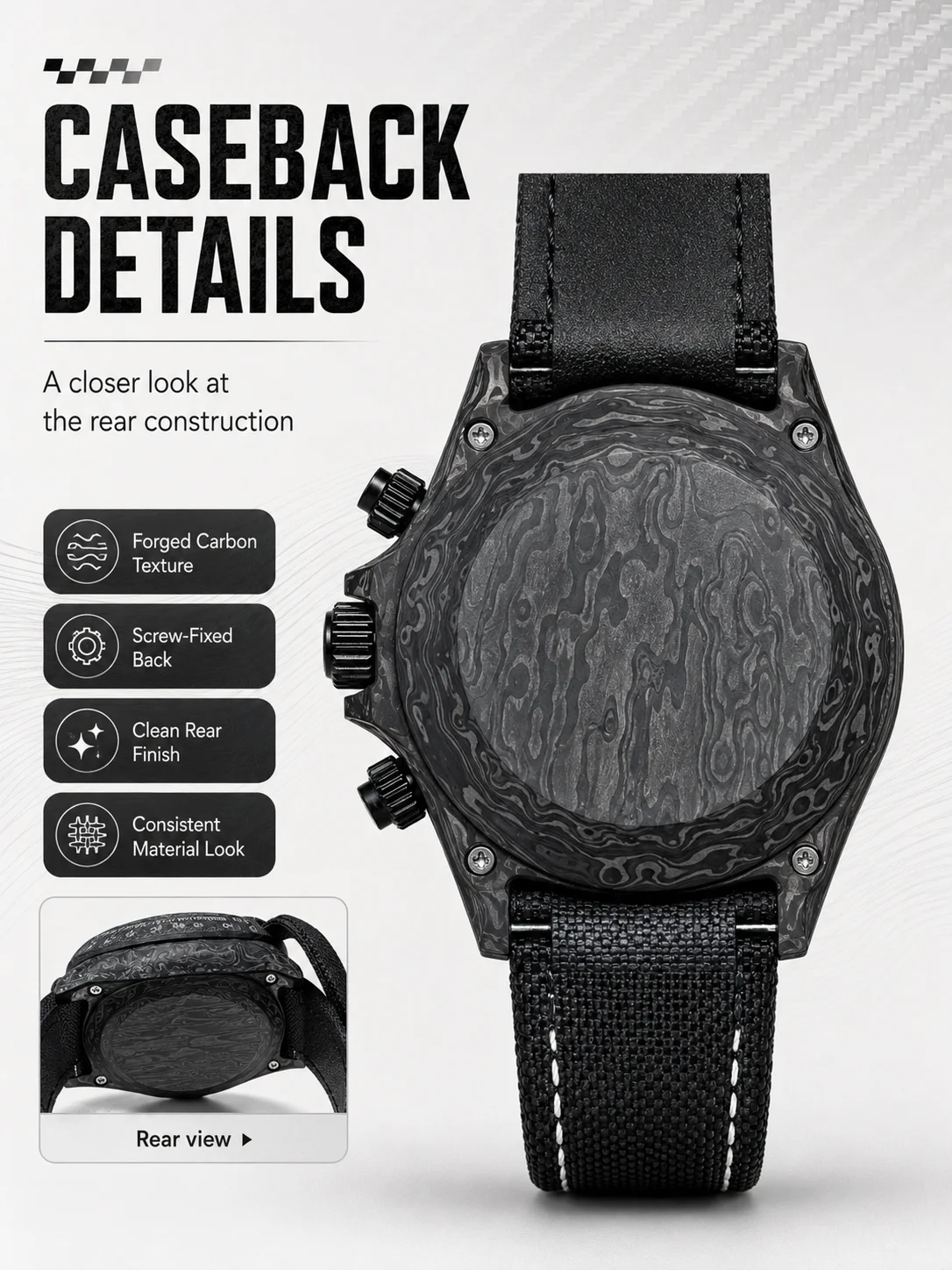 Benutzerdefiniertes Logo Carbonfaser-Chronographenuhr 39mm VK63 Meca Quarz Saphirglas Private Label Rennuhr – Detail 4