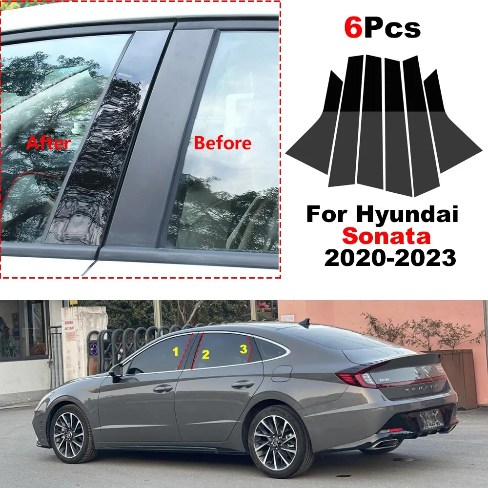 

6Pcs Car Polished Pillar Posts Door Window Trim Cover Moulding Fit For Hyundai Sonata 2020 2021 2022 2023 BC Column Sticker