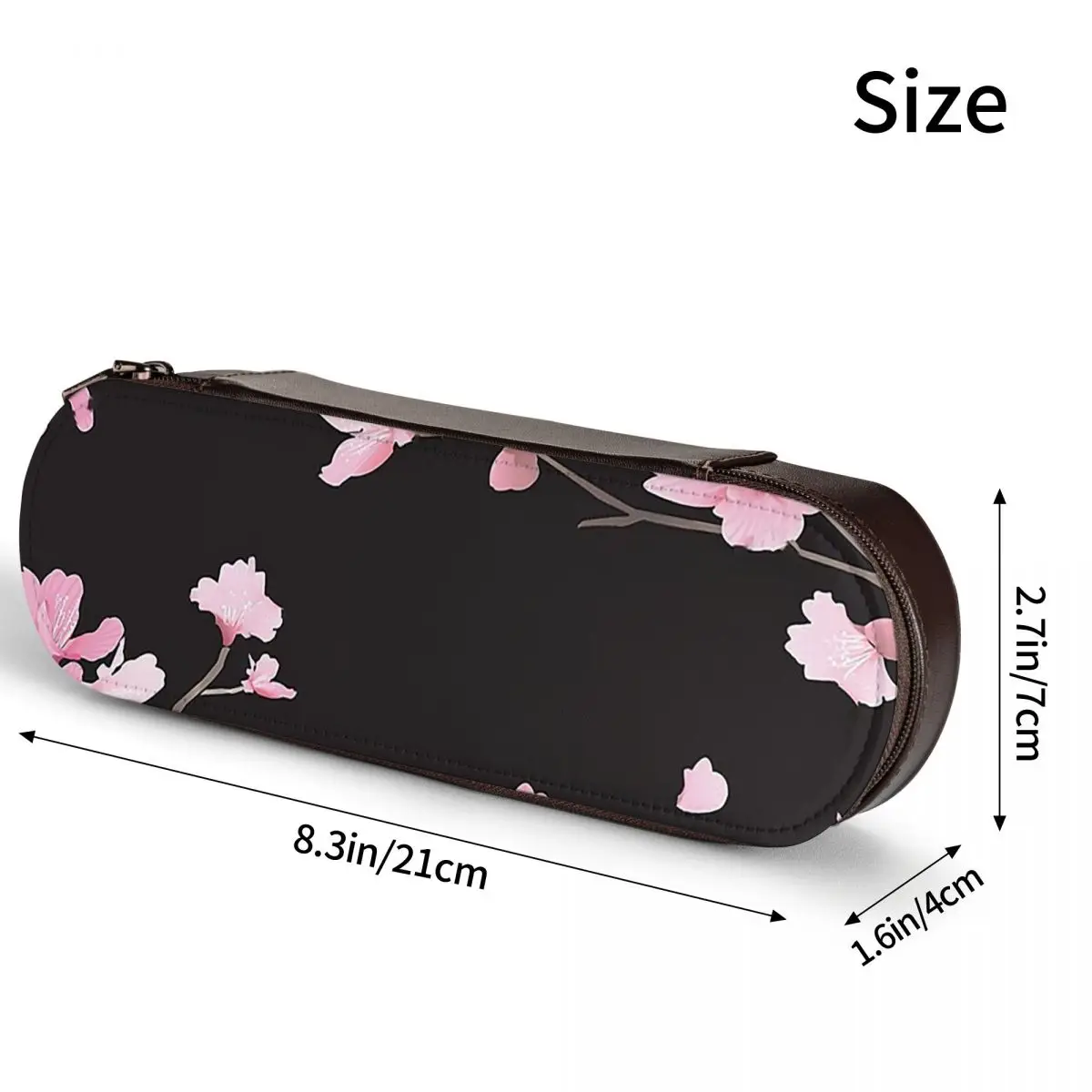Cherry Blossom Flower Plant - Black Leather Pencil Cases Pencil Pouch Storage Stationery Supplies Pen Box Pencil Bag for