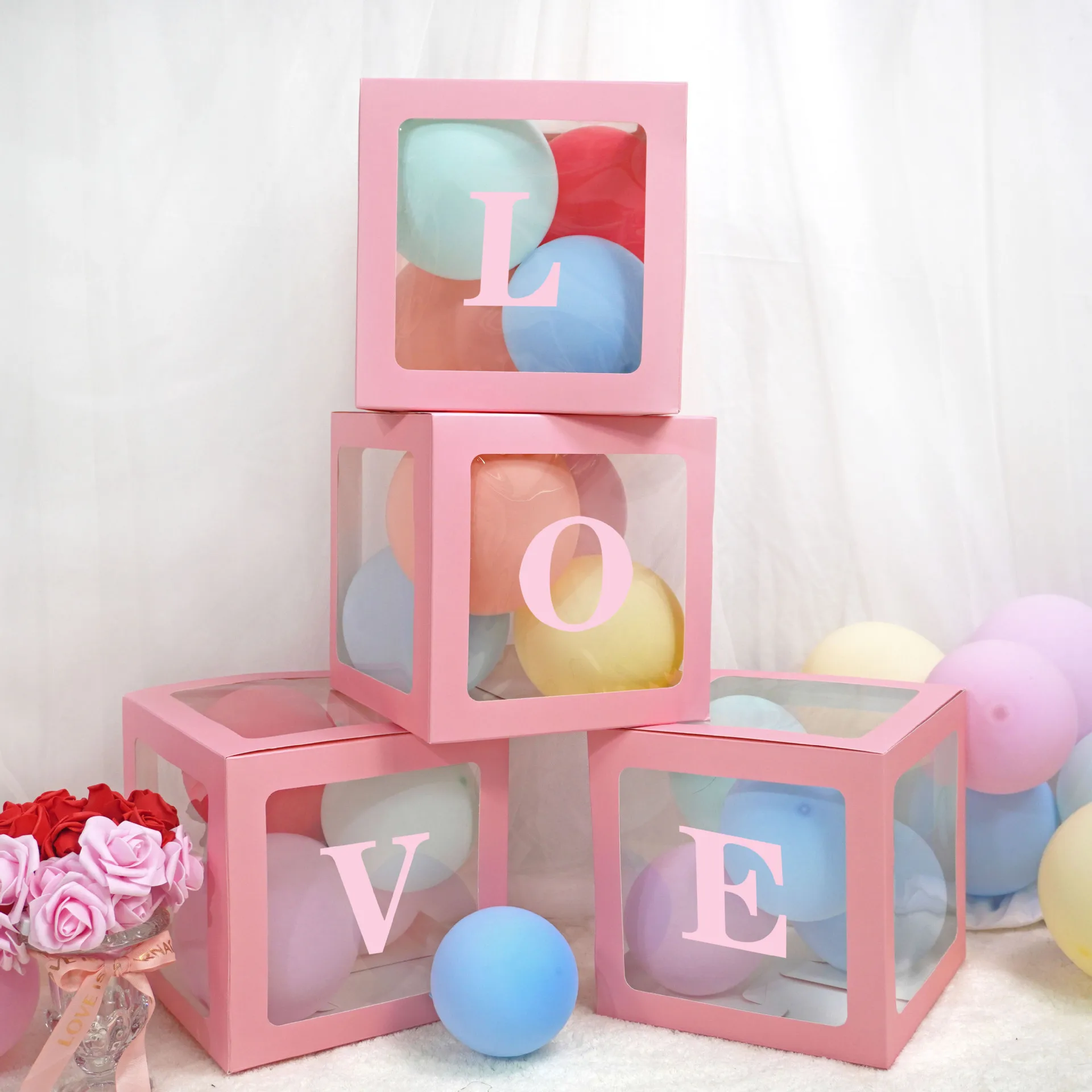 25cm DIY Letter Box Pink Transparent Name Balloon Box Birthday Wedding Party Kids Baby Shower Decorations view 2