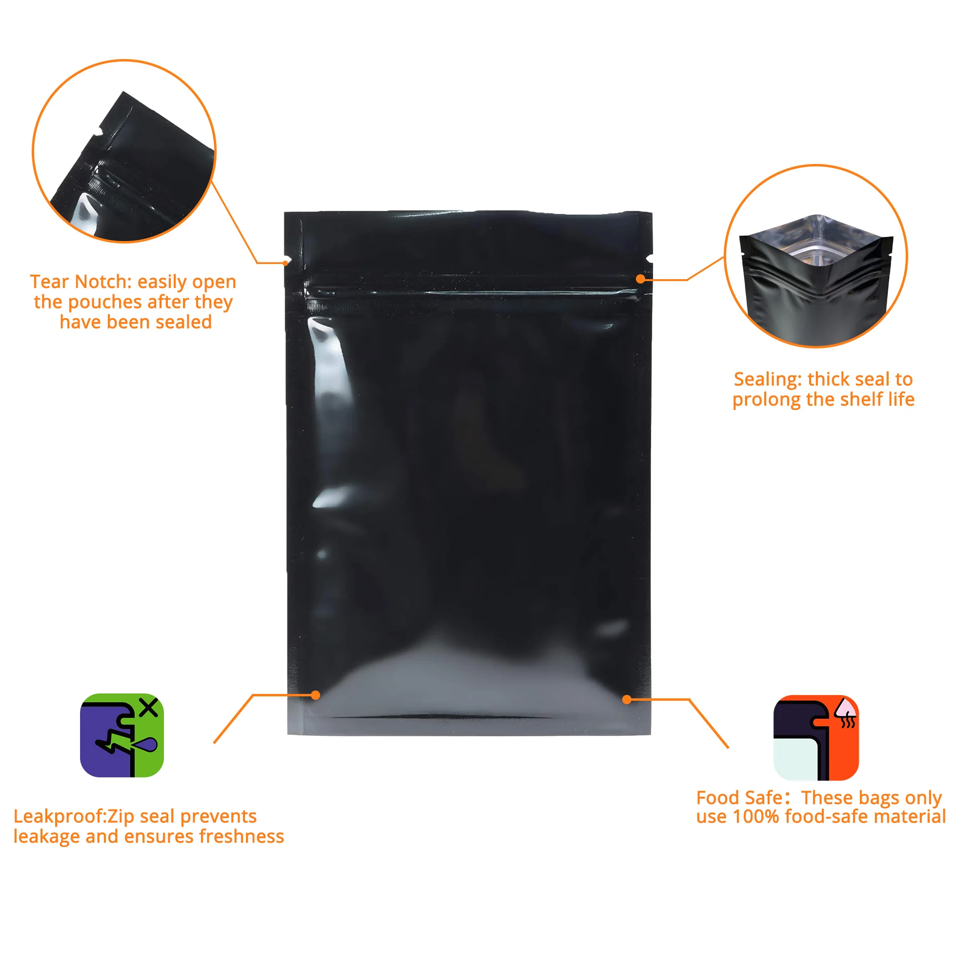 Bolsas planas de papel de aluminio Mylar Ziplock, bolsa brillante de varios tamaños, bolsas de almacenamiento organizadoras con cremallera con sellado térmico de 100 Uds.