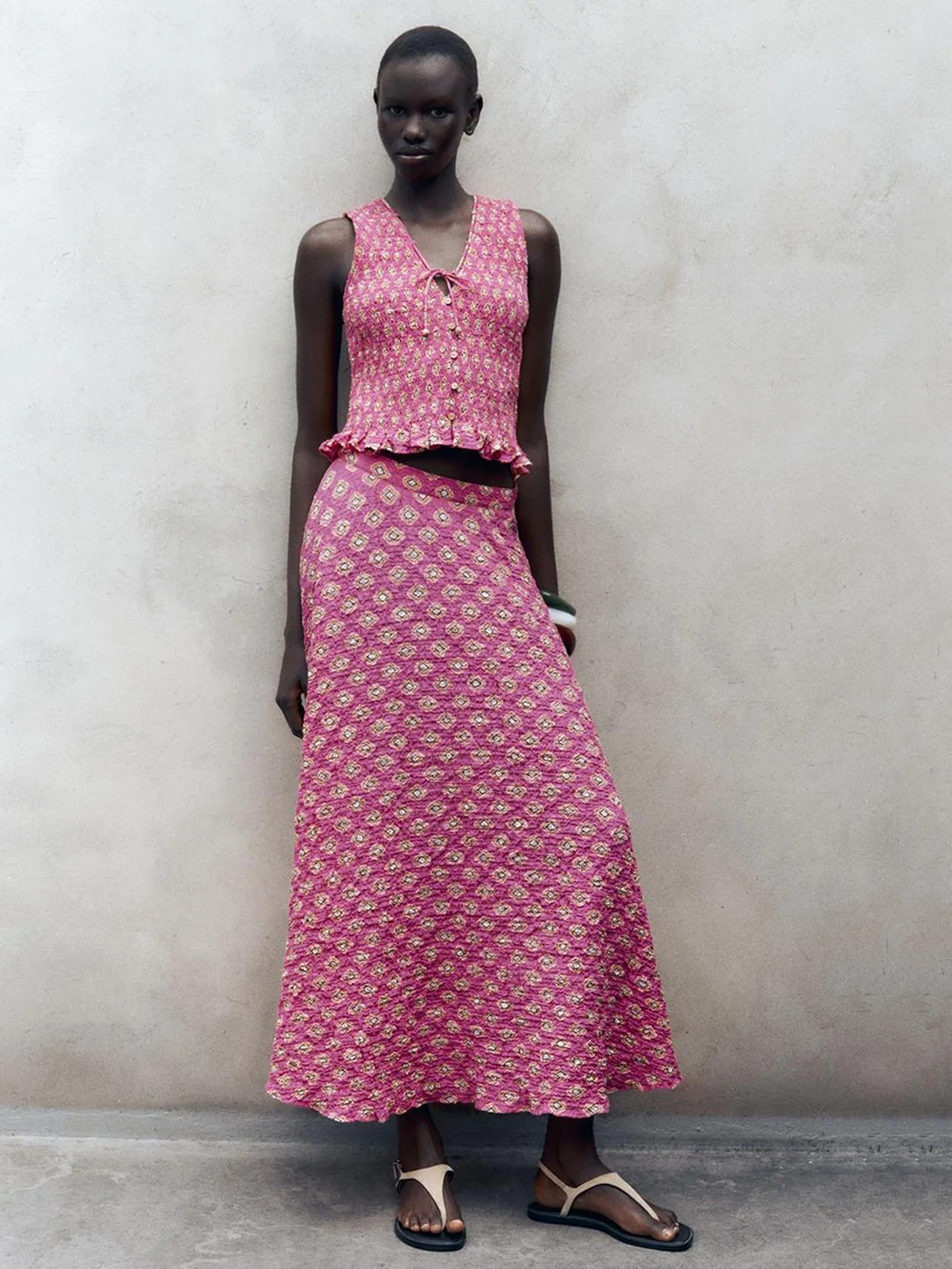 

Ele High Waist Midi Skirt Women's Casual Print Layered Decoration Slimming A-Line Cotton Skirt for Daily Wear