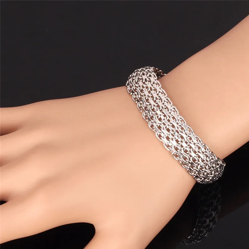 Gold Color Wide Braiding Chain Bracelet for Women Party Jewelry Vintage Style Bangle Bracelet