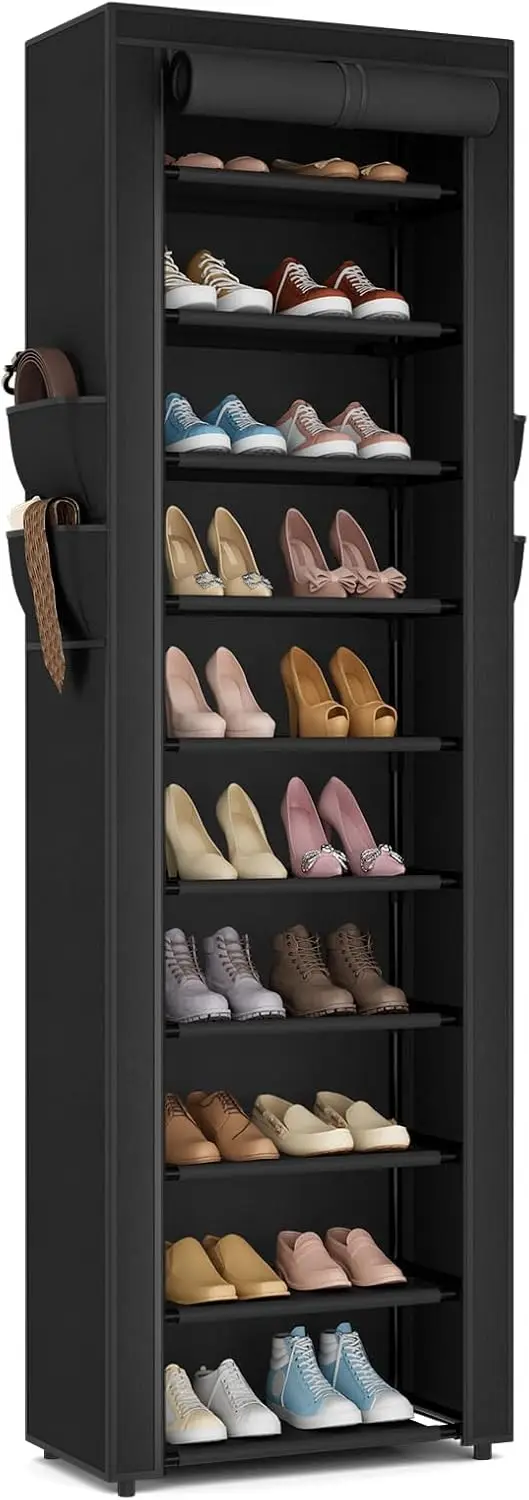 

10-ярусный большой органайзер для обуви с чехлами, вмещает 20-22 пары, отдельно стоящая система хранения для гардеробной, прихожей, спальни