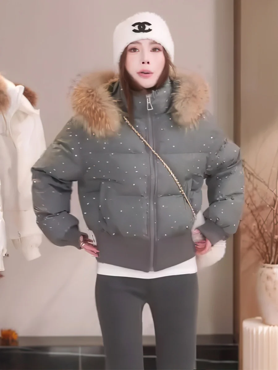 Orth Thi Du down Jaet 90% blanco Du Feather Casual Sle abrigo de invierno abrigo cálido con capucha desmontable