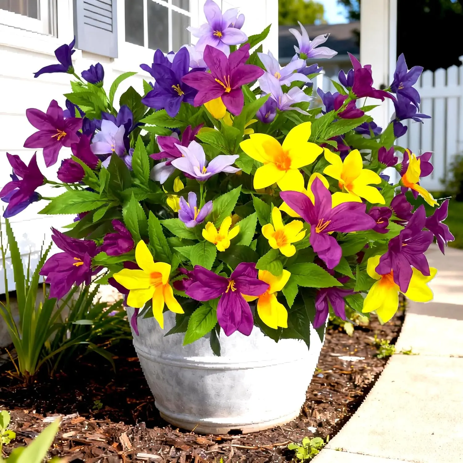 

4 Large Bundles Realistic Fake Azalea Artificial Flowers for Outdoors Fake Plants UV Resistant Spring Summer Decor, Arti