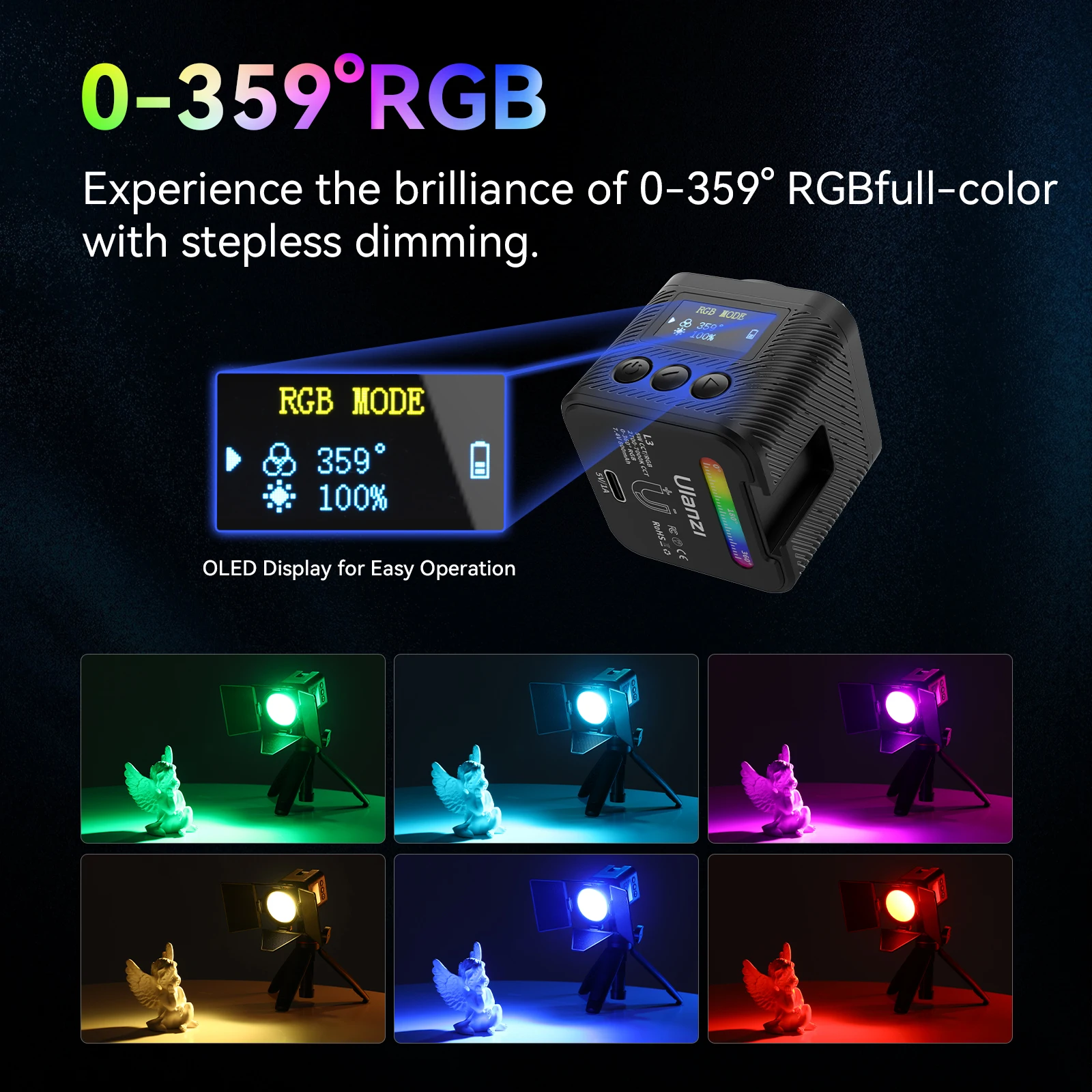 Ulanzi L3 RGB LED Video Light Mini Cube COB Light Dimmable Fill Light Magnetic Photo Light Waterproof Video Lighting Kit