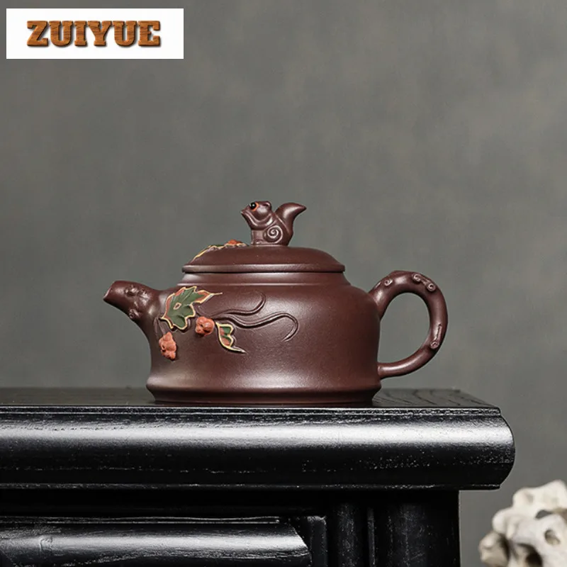 

280ml Authentic Yixing Purple Clay Teapots Handmade Squirrel Grapes Pot Raw Ore Purple Mud Tea Maker Kettle Zisha Tea Set Cha