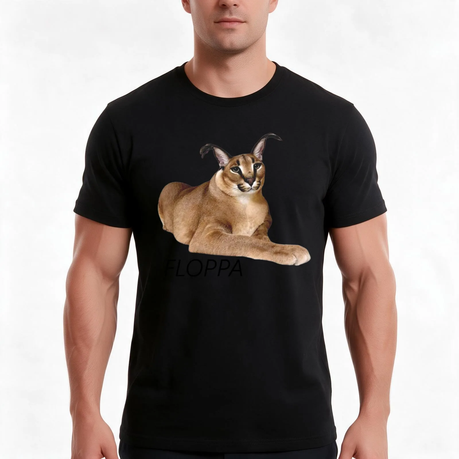 Zabloing Floppa T-Shirt, Summer Casual Cotton Tee, Oversized Streetwear Tops, Vintage Graphic Print, Loose Fit Short Sleeve