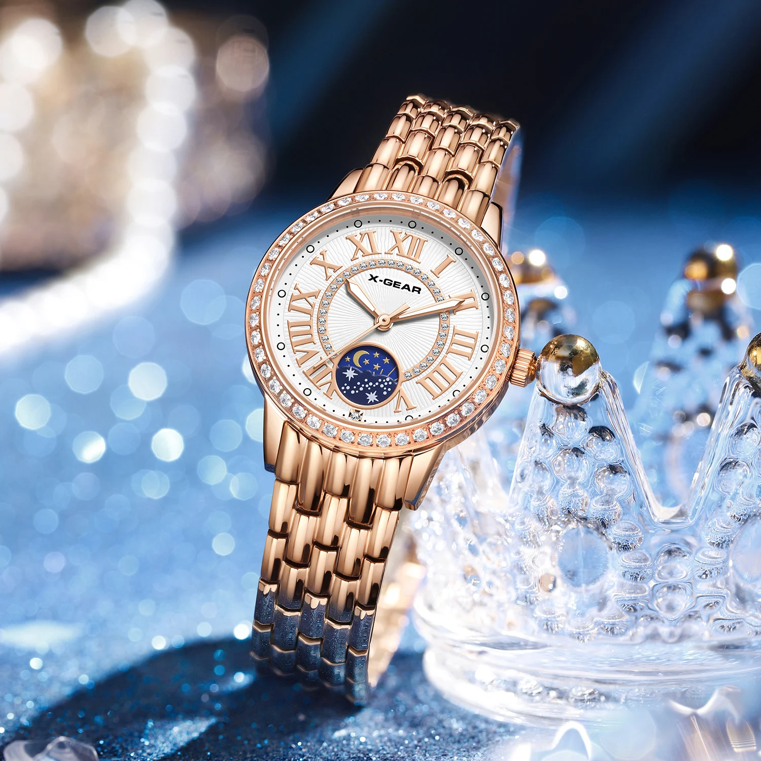 

Роскошные механические часы с бриллиантовыми акцентами, циферблатом с римскими цифрами, элегантные женские наручные часы из нержавеющей стали