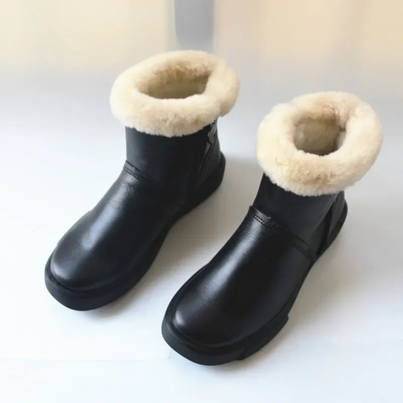 Cowhide Women's Shoes Winter Winterproof Warm  Woolen Sheepskin Snow Boots Women's Boots