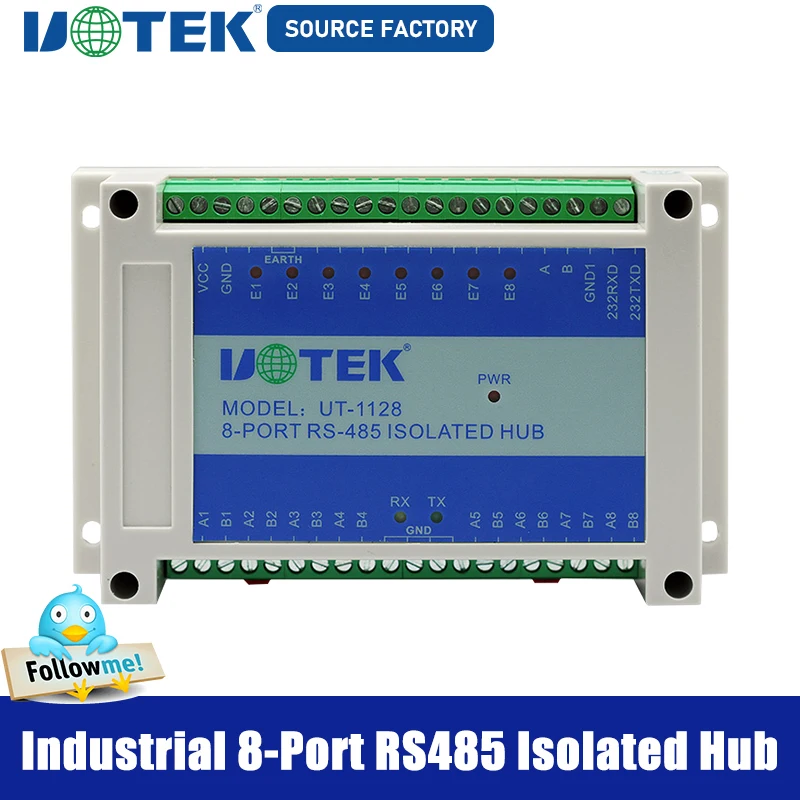 

UOTEK Industrial RS232 RS-232 RS-485 to 8 Ports RS485 Serial HUB RS485 Optoelectronic Isolation ESD Anti Surge Adapter UT-1128