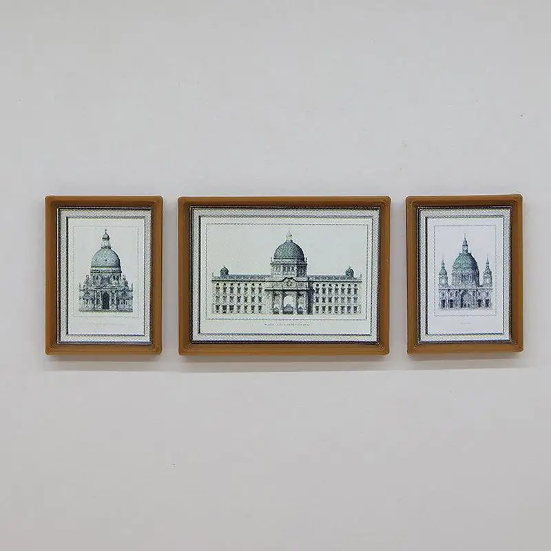 1 Set Puppenhaus DIY Zubehör 1:12 Puppenhaus Miniatur Vintage Wandbild Fotos Wandbild Szene Dekoration