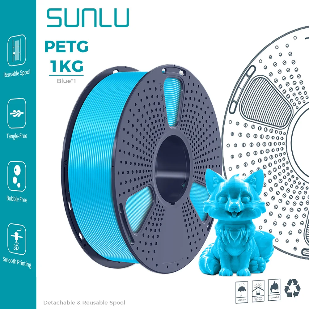 SUNLU 1/2/3/4/5/10KG PETG 3D-filament 1,75 mm netjes wond Hoge taaiheid 3D-printspoelfilament voor FDM 3D-printermaterialen