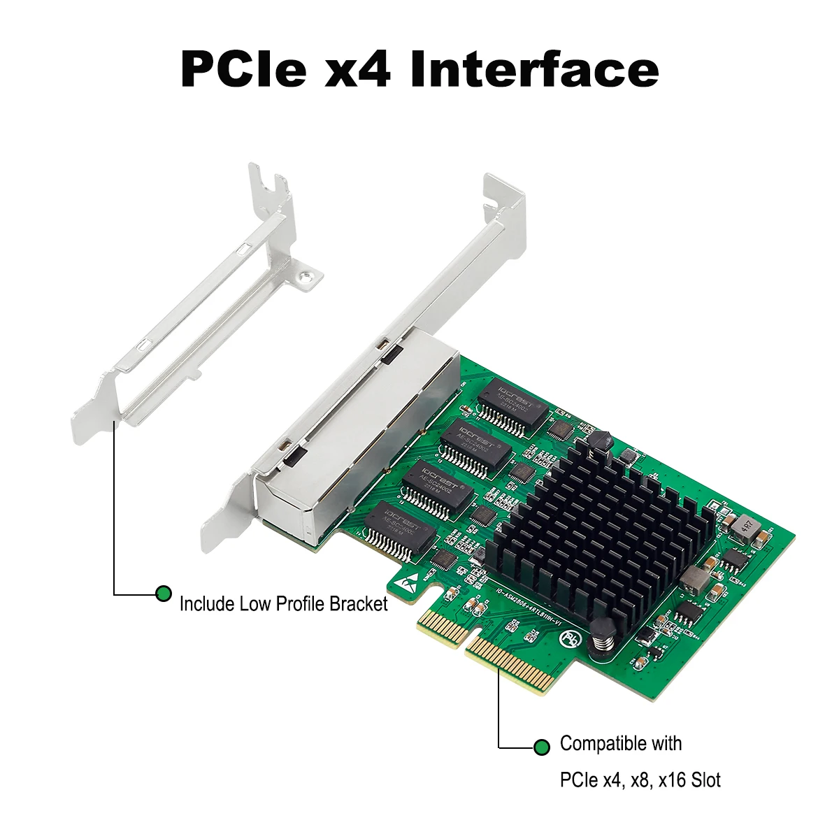 IOCREST PCIe x4 4 Ports Gigabit Ethernet Controller Card 1000Mbps NIC Realtek RTL8111H Chips Designed for Lenovo Small Cases