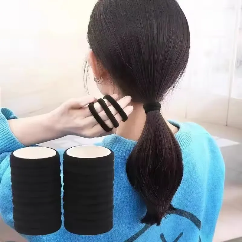 50/100 Stück schwarze Haarbänder, hochelastisches Gummiband, Haargummis, Pferdeschwanzhalter, Scrunchies, Zubehör für Frauen und Mädchen – Detail 2