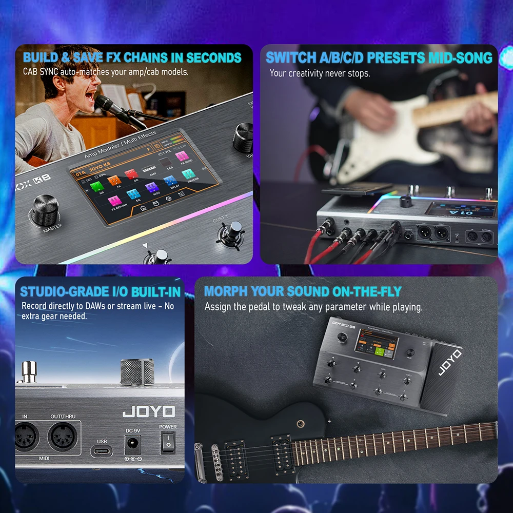 JOYO GEM BOX K8 دواسة تعبير الجيتار معالج متعدد التأثيرات يدعم OTG USB 11 وحدات تأثيرات 160+ أنواع التأثيرات
