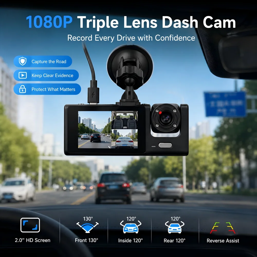 1080P Dual Camera Dash Cam for Cars, Front And Inside, Car Camera with IR Night Vision, Loop Recording, Wide Angle Car DVR Came