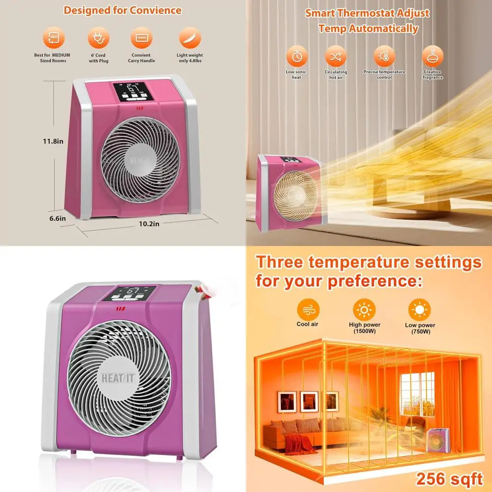 

Цифровой комнатный обогреватель с таймером 1-12 часов, режимом вентилятора, мощностью 1500 Вт/750 Вт, идеально подходит для офиса/спальни, розовый, 10.6x7.0x11.8