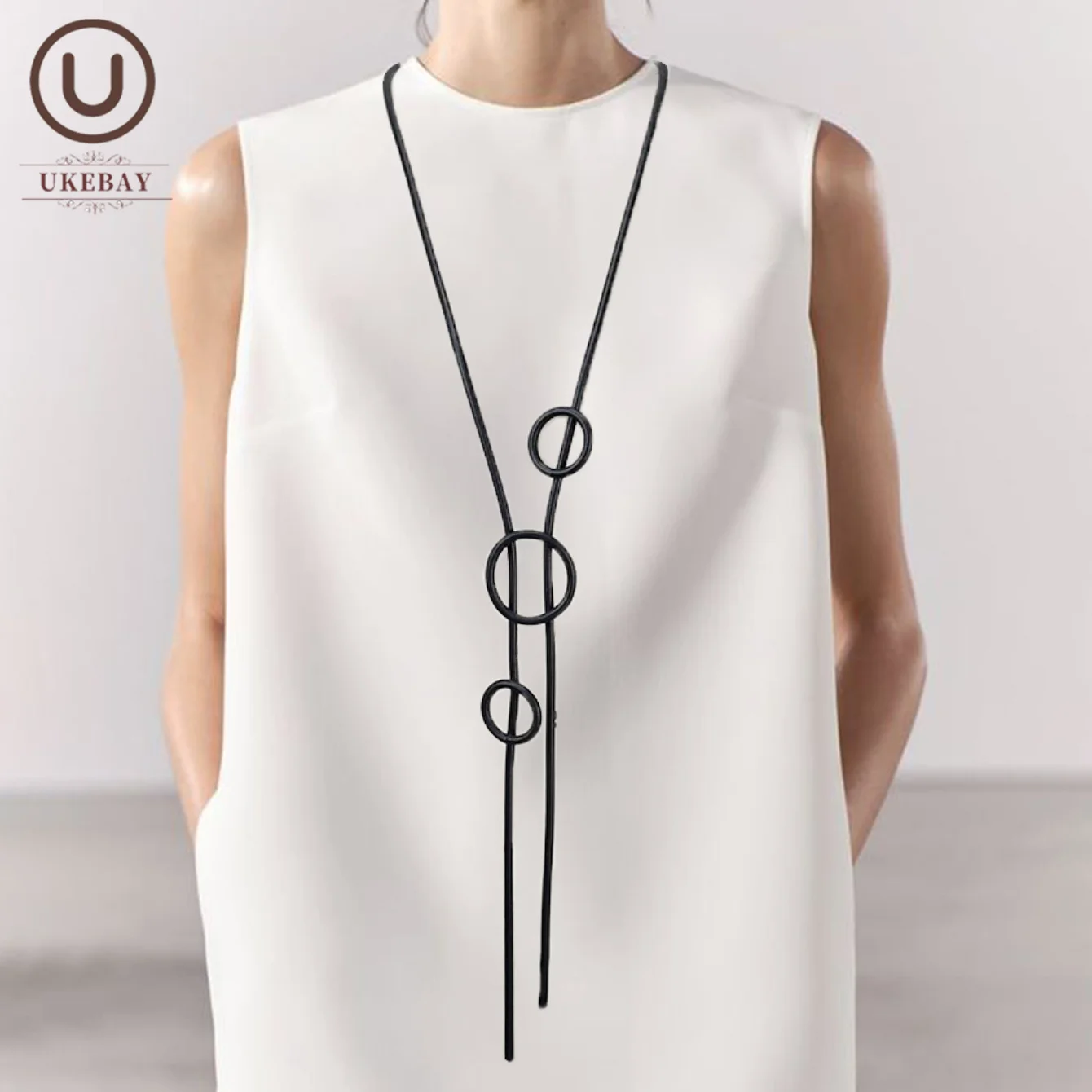 Ukebay New Round Pendant Long 6 Colors Optional Handmade Rubber Chain Bohemian Fashion Clothing Matching Necklace