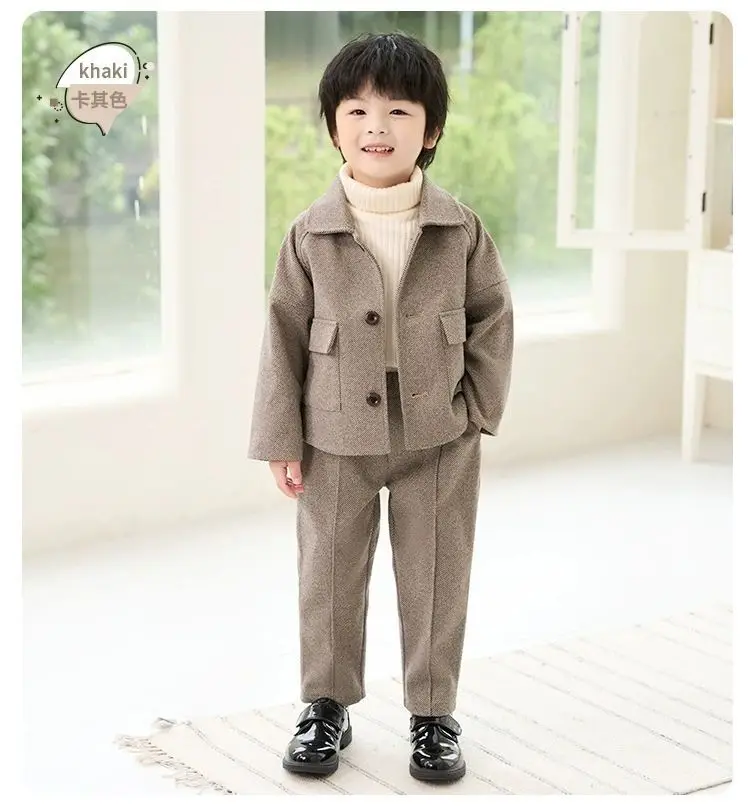 Suits for Boys Winter Autumn Thicken Casual Blazer Jacket Trouser Toddler Leisure Suit Kids Warm Clothes Sets Children Cosutmes