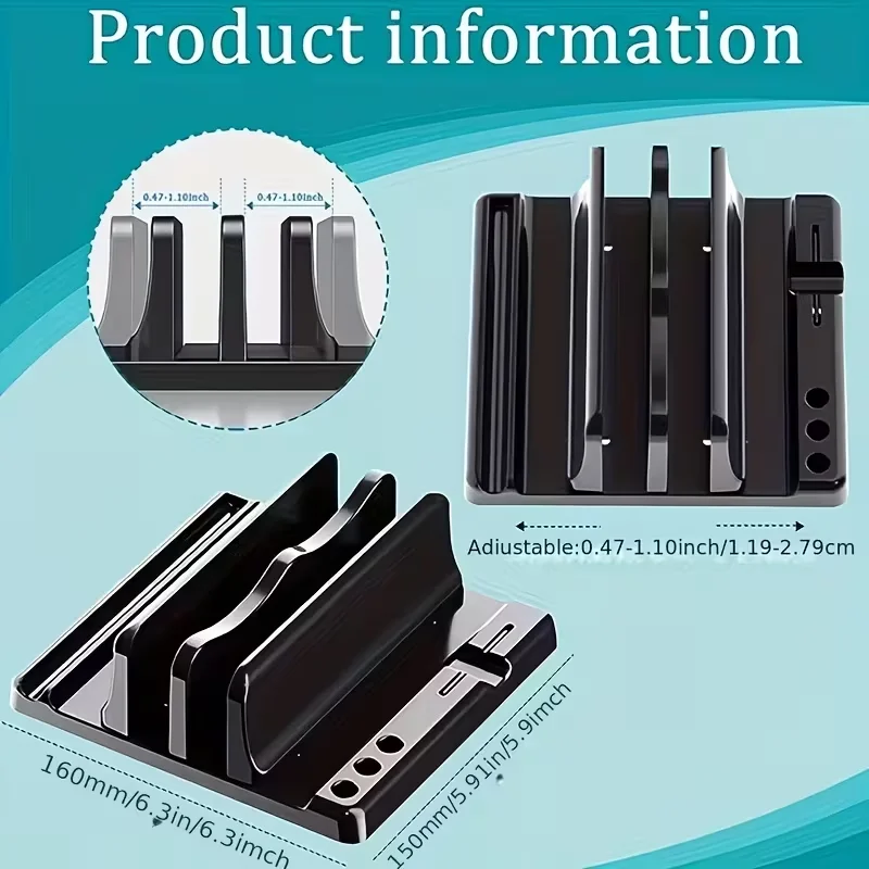 Vertical Laptop Stand Holder Organizer Plastic Adjustable Desktop Notebook Dock Space-Saving 3in 1 for All MacBook Pro Air, Mac,
