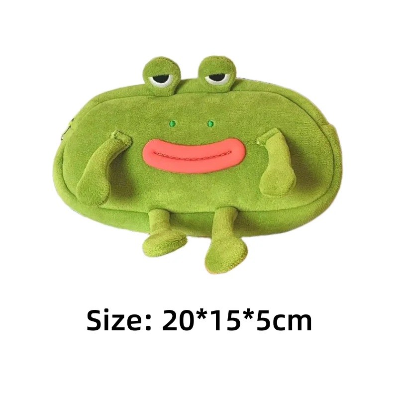 Sac à stylos en peluche grenouille drôle, sac de rangement pour fournitures scolaires mignonnes, sac de rangement multifonctionnel pour bureau et