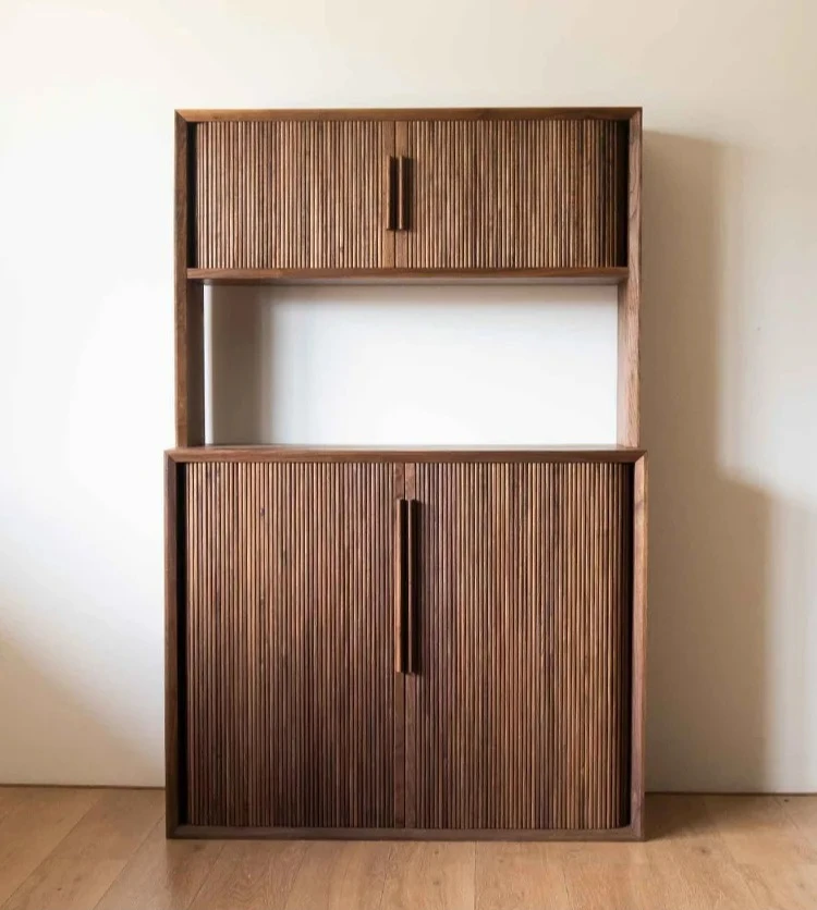 Black Walnut Roller Shutter Sideboard Cabinet Solid Wood Living Room Chest of Drawer Wine Cabinet Tea Cabinet