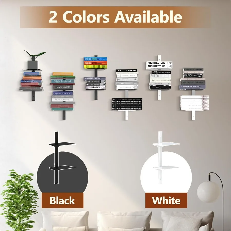 Estantería flotante Invisible para montaje en pared, paquete de 3 torre de libros de columna negra, organizadores de libros verticales de 6 niveles, Bo de Metal resistente