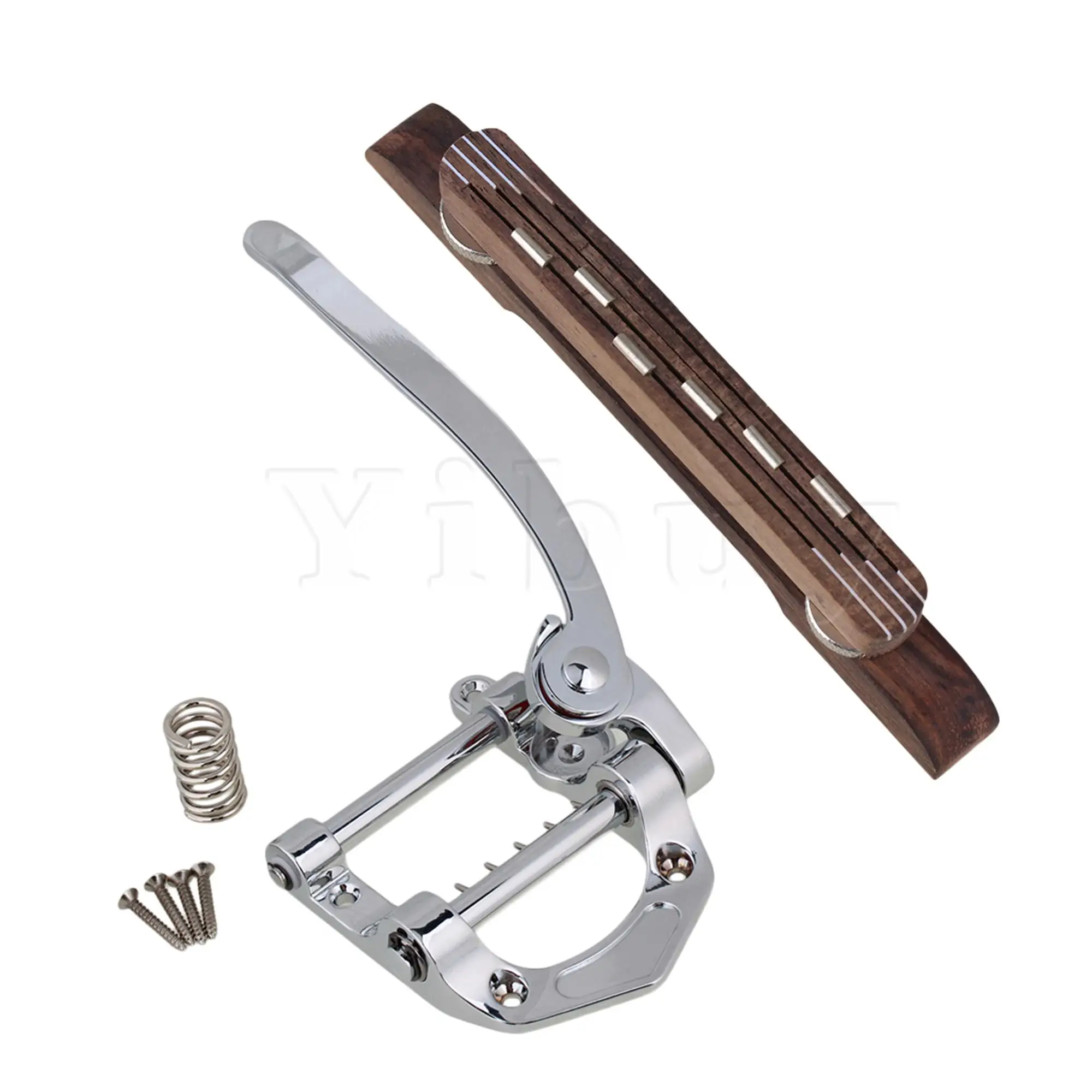 

Yibuy 2 Pcs Vibrato Tailpiece and Rosewood Bridge Set for Jazz Guitar Part