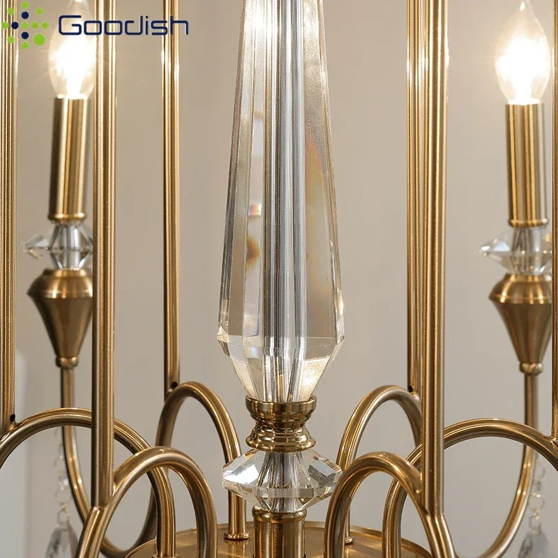 الشمال بسيط فاخر كريستال الثريا مصمم النحاس الذهبي LED أضواء لقاعة غرفة نوم المطبخ ديكور المنزل مصابيح متدلية #5