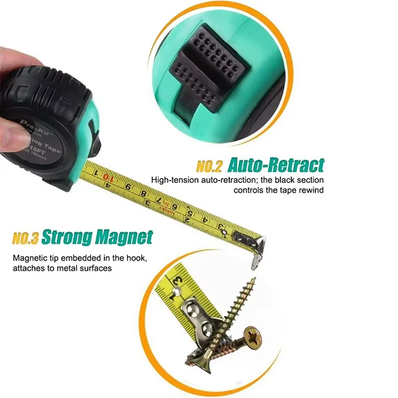 Pro'skit Measuring Tape 3m/5m/7.5m Non-Slip Automatic Retraction Manual Tool for Construction Site Measurement