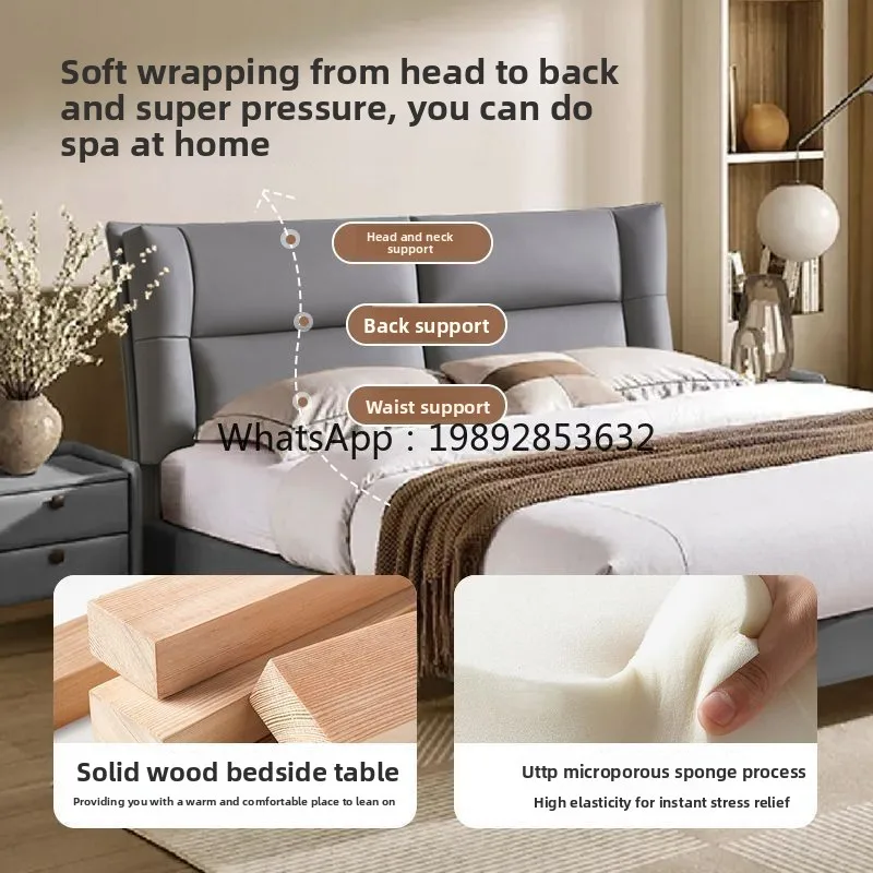 YFY High-End Italian Minimalist Genuine Leather Bed with High Legs and Steel Frame for Master Bedroom