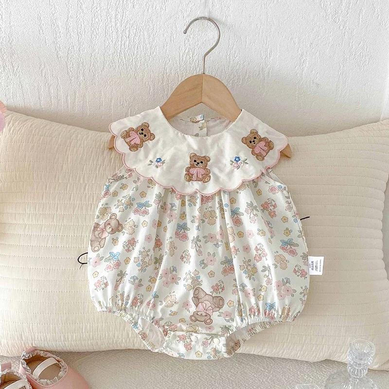 2026 New Summer Newborn Baby Girl Romper Sleeveless Cotton Print Toddler Baby Girls Jumpsuit 0-24M Children Clothes