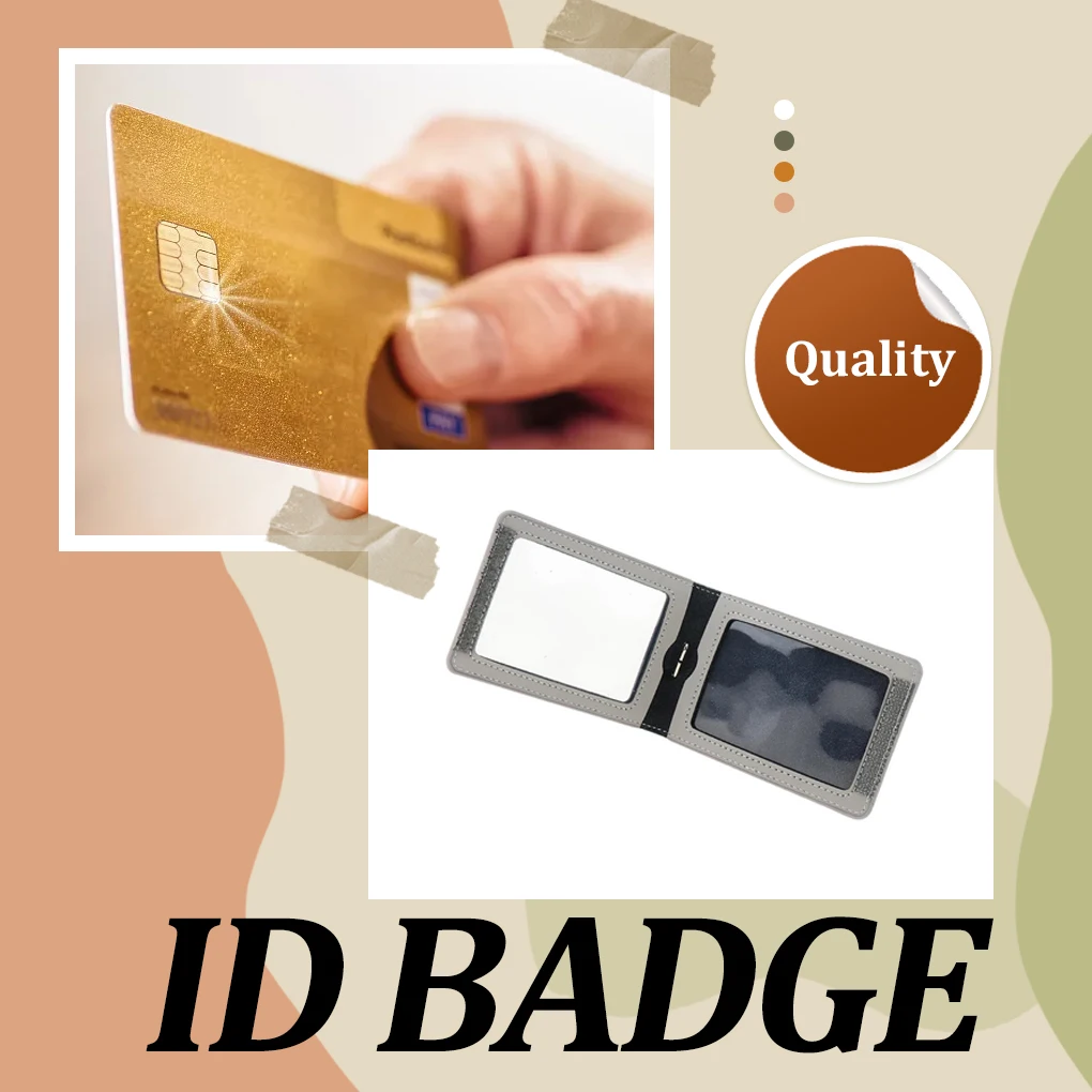 PU Leather Double Cards Vertical Style ID Business Badge Holders Dark Blue