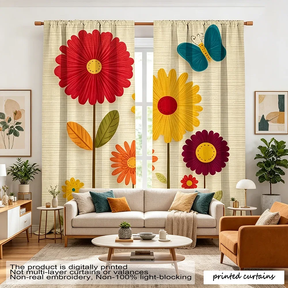 Vibrant Floral Print Curtains for Living Room Home Decor Sunlight Filtering Window Treatments