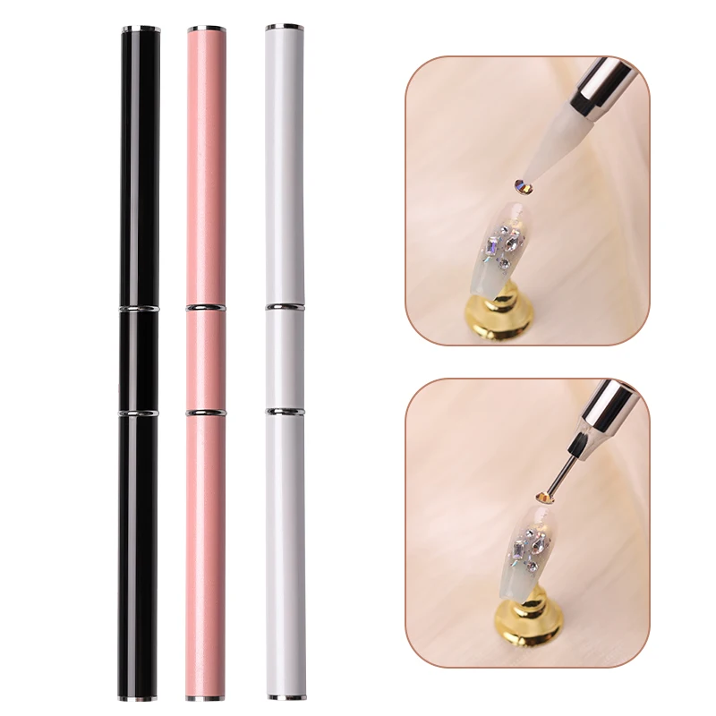 Dual Head Rhinestone Picker Gems Point Drill Picking Dotter Diamond Nail Dotting Pen Nail Art Decoration Manicure Tool withCover